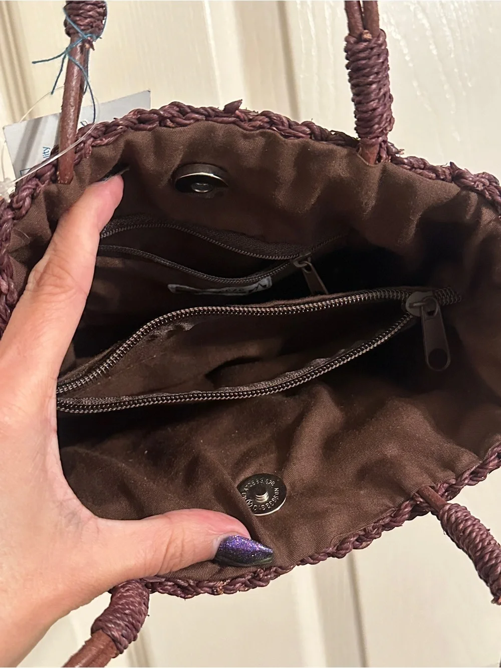 Sea Breeze by Sabina Woven Shoulder Tote Bag in Deep Brown Handmade Material
